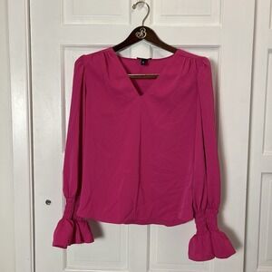 Aqua Womens Ruffled V Neck Blouse Hot Pink Small Bloomingdale's Exclusive NWT